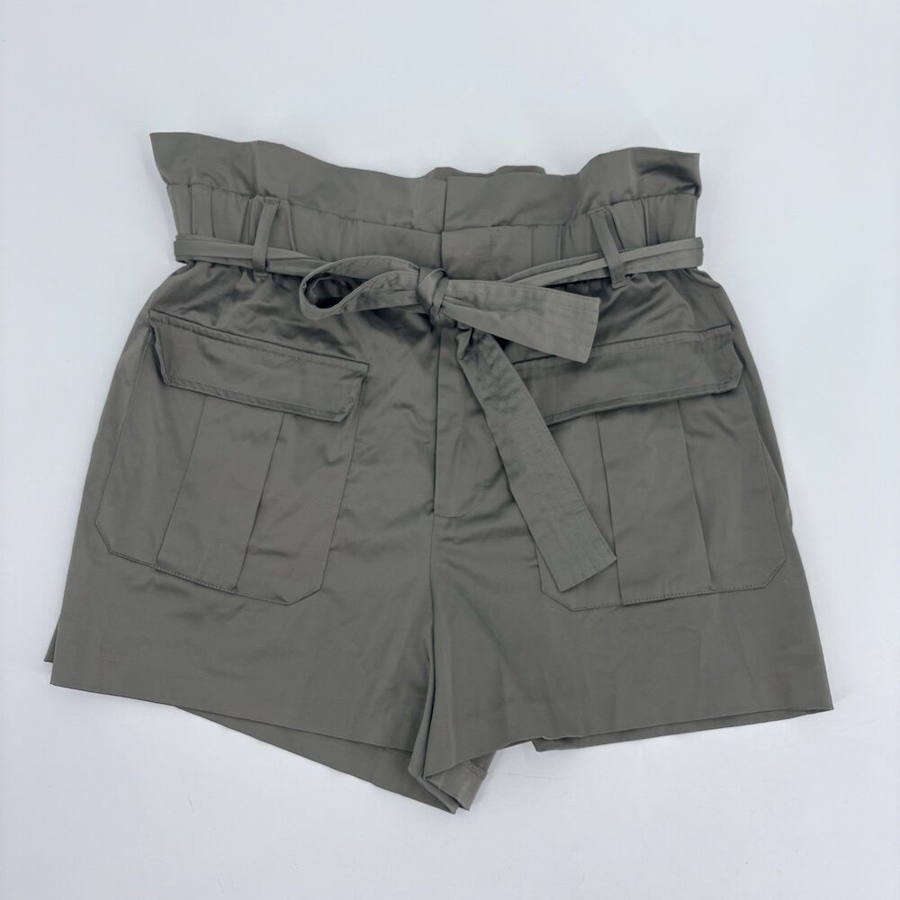 Zara Satin Cargo Shorts Women Large Green High Waist Spring Summer Vacation Chic